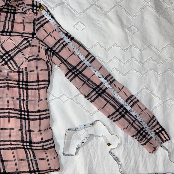 Candie’s | Pink Plaid Lightweight Sheer Flannel Button Ip Top Cutout Shoulders - Picture 10 of 13